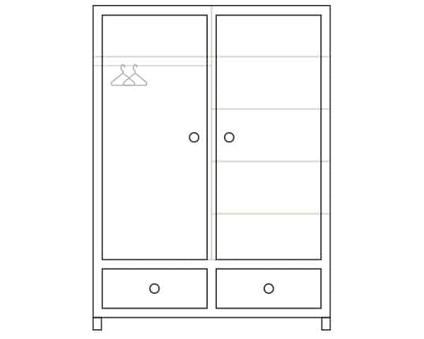 Graphic of Rail, shelves R, 2 drawers